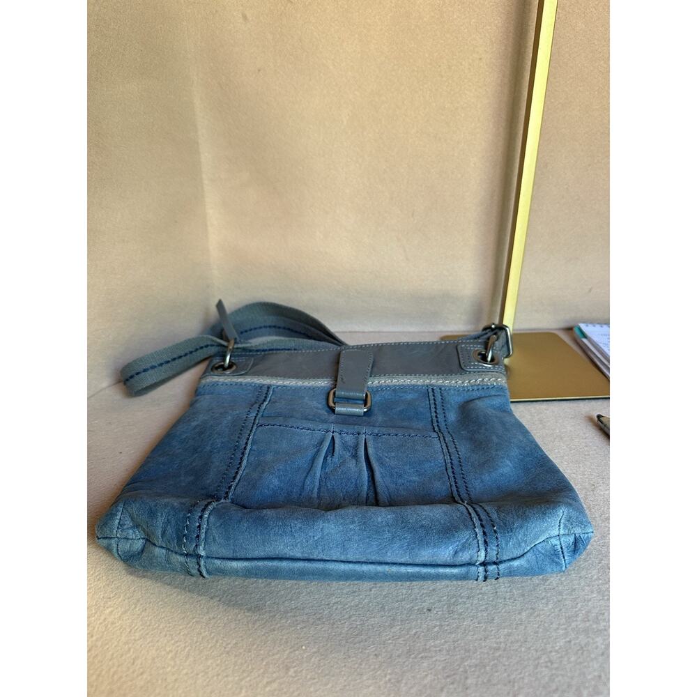 The Sak soft flat leather Blue Gray Cross Body Shoulder Bag Leather Pristine - Picture 10 of 13